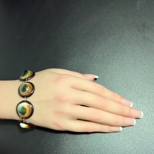 Vintage Operculum & Faux Tortoise Shell Bracelet Rare Eyeball Link Bracelet